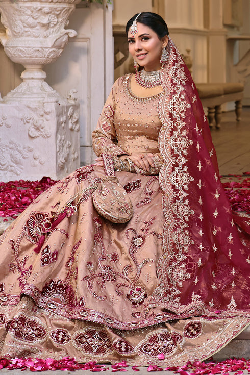 Rear view of Naqshi Anamta choli showcasing deep‑back keyhole, hanging tassels, and concentrated naqshi‑dabka work.